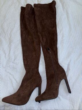 Forever 21 Dark Brown Suede Over-the-Knee Stiletto Boots